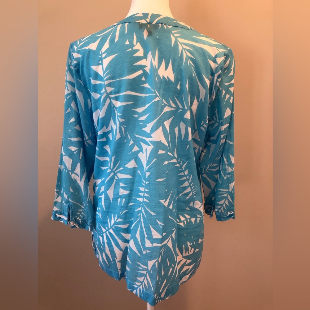 Talbots 3/4 Sleeve Blouse Blue/White Womens Small - Picture 2 of 5